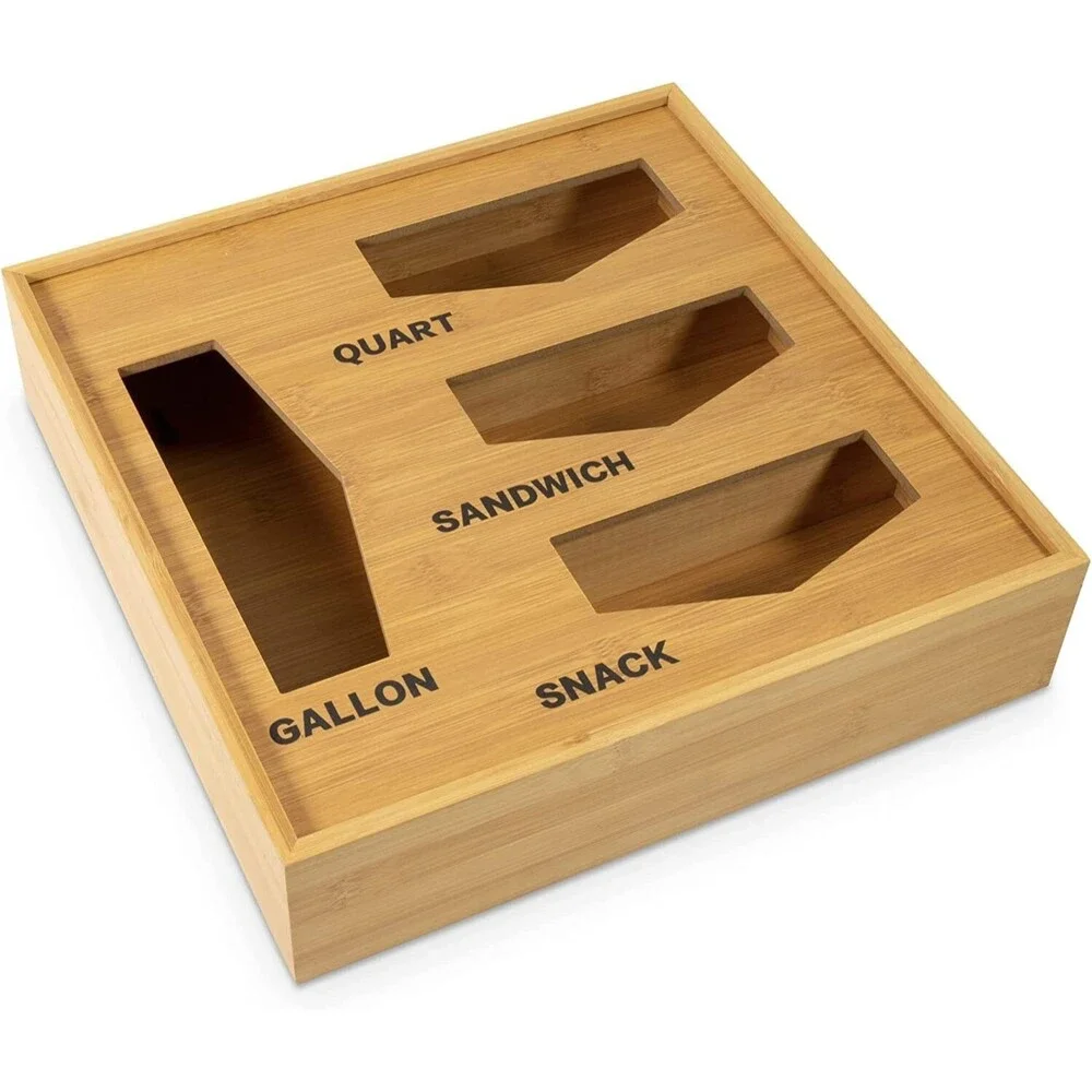 Ziplock Bag Organizer and Sandwich Bag Organizer for Kitchen Drawer - Bamboo Org